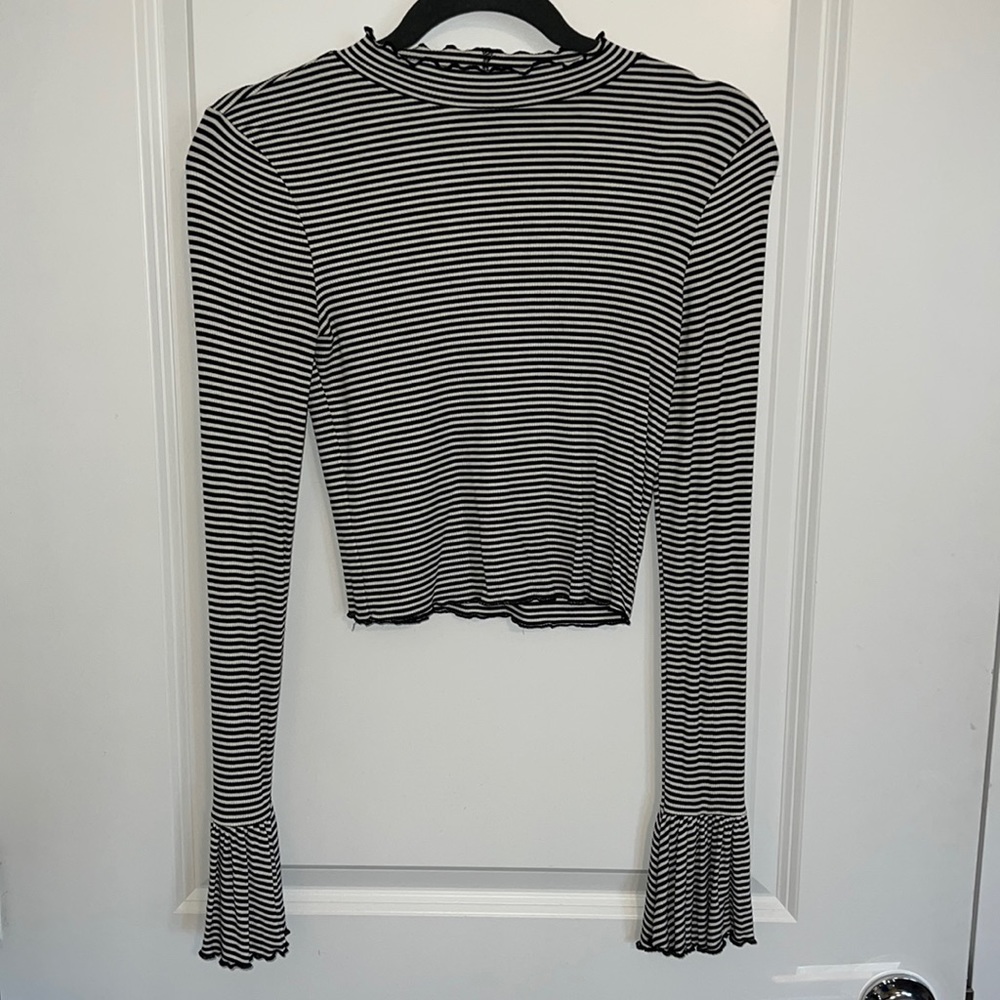 Long sleeve knit crop top with bell sleeves